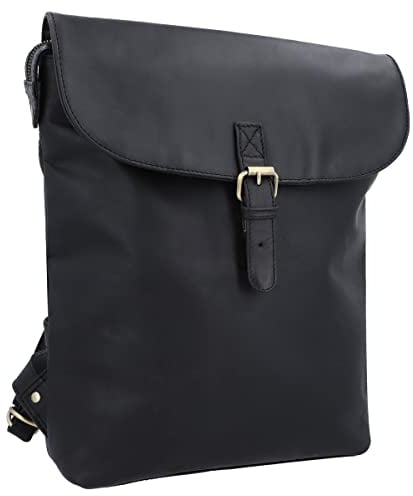 Gusti Fahrradrucksack Leder- Mauro G. Damen Rucksack Lederrucksack Lenkertasche Cityrucksack inkl. Platte KLICKfix Schwarz Leder 15L