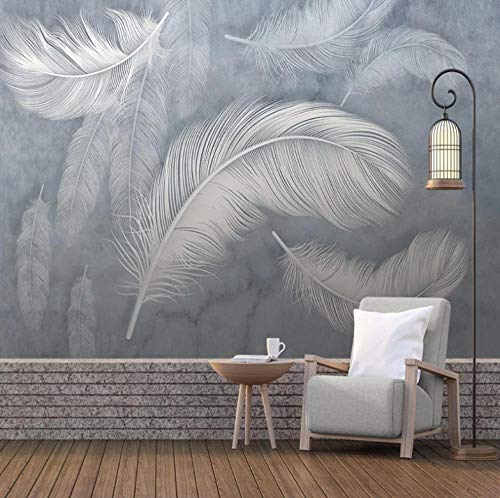 Tapete Betonoptik Vliestapete Nordischer Stil Der Grauen Feder 3D Fototapeten Wandbild Motivtapeten Vlies-Tapeten Tier Mauer Fototapete Wald 300X210Cm