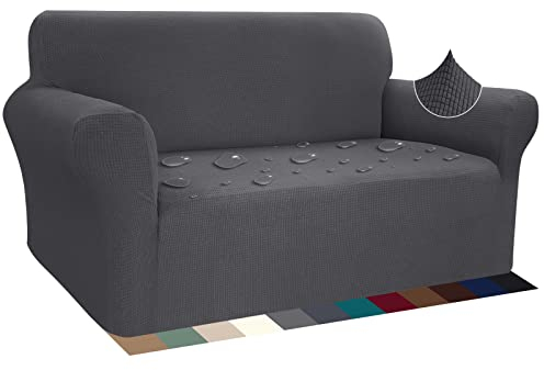 Earnmore Stretch Wasserdicht Sofabezug für 2 Sitzer Stylish Pattern Sofahusse Anti Rutsch Kratzfest Couchhusse mit Anti-Rutsch-Schaumstoffe(2 Sitzer,Grau)