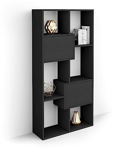 MOBILI FIVER, Bibliothèque XS Iacopo avec Portes (160,8 x 80 cm), Frêne Noir, Étagère Bibliothèque pour Salon, Bureau, Made in Italy
