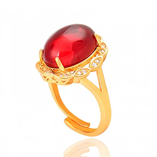 BAJIE Ehering Rot Oval Stein Gold Damen Ring Verstellbare Ringgröße Schmuck Schmuck Geschenk