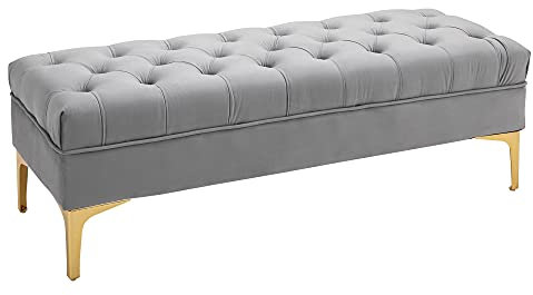 HOMCOM Banc Banquette capitonnée Bout de lit Style Classique Chic dim. 118L x 45l x 42H cm piètement métal doré Velours Gris Clair