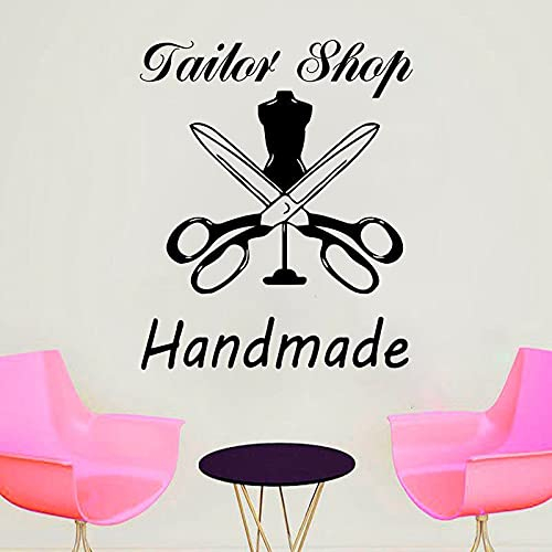 NSRJDSYT Schneiderei Logo Wandtattoo Kleidung Atelier Nähstudio Inneneinrichtung Tür Fenster Aufkleber Handgemachte Schrift Tapete 42x50cm
