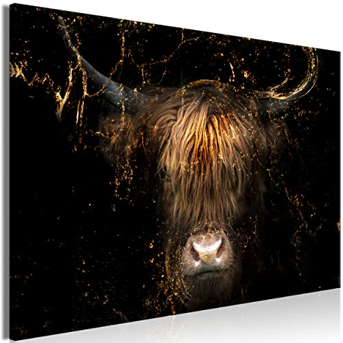 decomonkey Bilder Hochlandrind 90x60 cm 1 Teilig Leinwandbilder Bild auf Leinwand Vlies Wandbild Kunstdruck Wanddeko Wand Wohnzimmer Wanddekoration Deko Highland Cattle Rind Tiere schwarz
