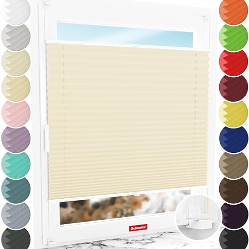 Schuette® Plissee ohne Bohren ● Thermo Kollektion: Milk Tea (Beige) ● 65x200cm (Breite x Höhe) ● Suprafix Faltrollo X Klemmfix Rollo ● Blitzschnelle Montage inkl. Video