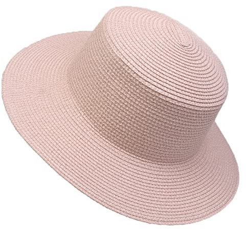 YiyiLai Chapeau Melon Femme Panama en Paille Large Bord Capeline Anti Soleil pour Plage Piscine Rose