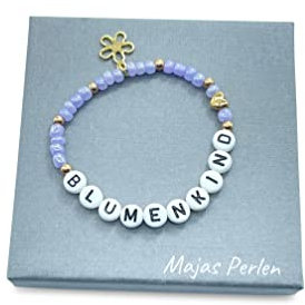 Majas Perlen Perlenarmband Blumenkind Flieder Gold - Rocailles und Edelstahl 4mm - Erinnerungsarmband Geschenk Blumenmädchen Kerzenkind Brauttochter - Handmade Personalisierbar