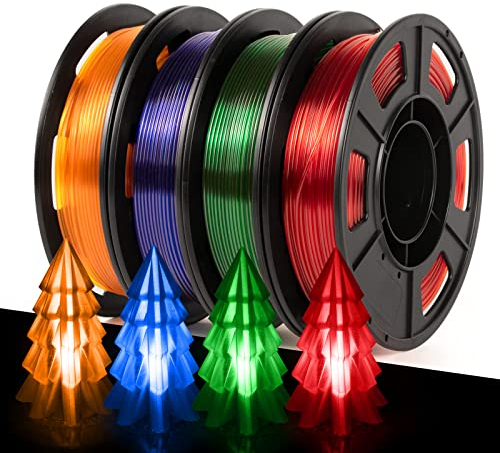 IEMAI PETG Filament 1,75mm, Transparent Rot/Blau/Grün/Orange Filament 1,75 PETG Bundle, 3D Drucker Filament Set, 3D Druck PETG Materialien, 250g Spule 4 Pack (PETG)