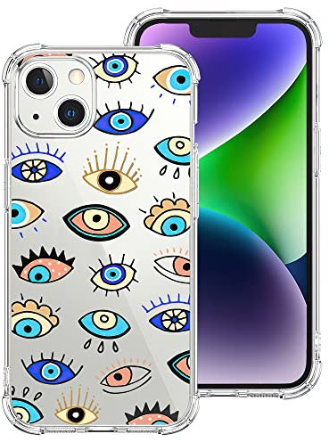 Losthll Compatible with iPhone 14 Clear Case,Evil Eye Aesthetic iPhone Case for Women Men,Four Corner Reinforced Shockproof TPU Bumper Phone Cover Designed for iPhone 14 6.1 Inch
