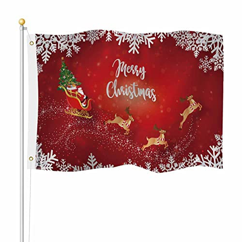 Yekiua Weihnachtsmann-Flagge, 91 x 152 cm, Schlitten, Weihnachtsbaum, Schneeflocke, UV-geschützt, Banner, langlebige Flagge für drinnen und draußen, mit Messingösen, lebendige Farben