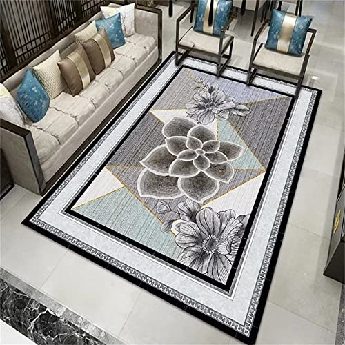 Kunsen Kleiner Teppich Flauschig Ethnisches Wohnzimmer im neuen chinesischen Stil Retro-Schlafzimmer-Wohnzimmer-Bodenmatte bettvorleger rutschfest flokati Teppich waschbar schön180x280CM