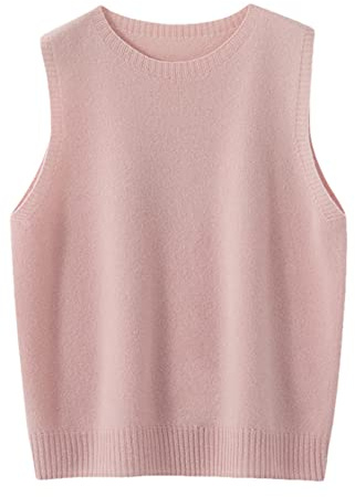 Vsadsau Knitwears Pull sans manches à col rond pour femme 100 % laine mérinos