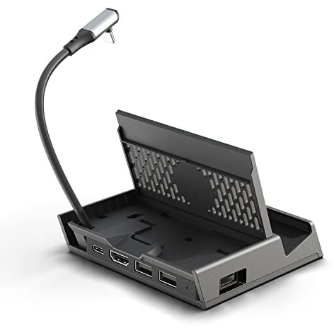 Skull & Co. SteamDock with Detachable Portable USB Hub HDMI TV Adapter for Steam Deck, ROG Ally, Smartphone and MacBook- Black (with Extension Cable)
