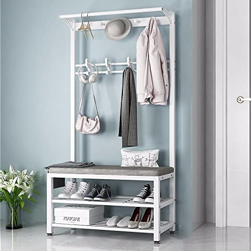 Porte-Manteau avec Crochets et Étagère, Banc à Chaussures avec Porte-Manteaux, Assemblage Facile, Charge 100kg, pour Chambre à Coucher, Couloir, Salon L:80/100CM
