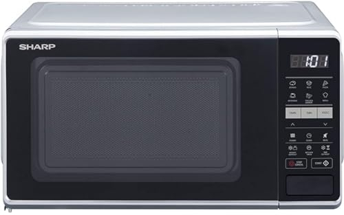 Sharp 17 Litre 700W Silver Solo Digital Microwave with 10 Power Levels, 6 Auto Cook Settings, Defrost Function & Easy Clean, Digital Clock & Timer with Child Safety Lock, RS172TS-UK