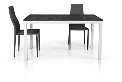 Mar.c.a. Design - Table extensible pour salle à manger ou salon, avec structure couleur blanche et plateau en bois effet marbre, fermé 120 x 80 cm, ouvert 170 x 80 cm, fabriquée en Italie