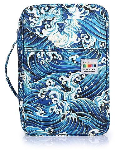 SUMTree Trousse à Crayons de Couleur, Grande capacité, Motif de Vague | Capacité 300 Crayons ou 204 Feutres, Portable, Trousse en polyester, Pour les amateurs de dessin, Pour l'École et Bureau