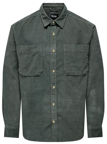 ONLY & SONS Herren Onsalp Rlx 2pkt Washd Cord Ls Shirt Noos, Castor Gray, L