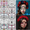 10 Blätter Tag der Toten Gesicht Tattoos,Halloween Temporäre Tattoos Gesicht Aufkleber Kit Día de Los Muertos Glitter Rote Rosen Skelett Zuckerschädel Fake Tattoo