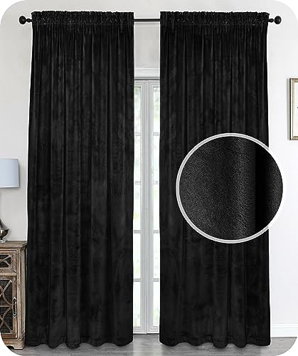 BEAUTEX Samt Vorhang Kräuselband U-Band Gardine Velvet abdunkelnd und Blickdicht, 140x245 cm (Breite 140 cm, Höhe 245 cm, Schwarz)