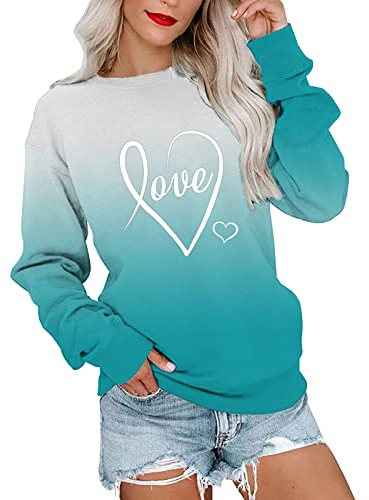WLHBF Hoodie Damen Oversize Langram Valentinstag für Liebe Druck Farbverlauf Langarm Rundhals Pullover Pullover Kapuzenjacke (AA, M)