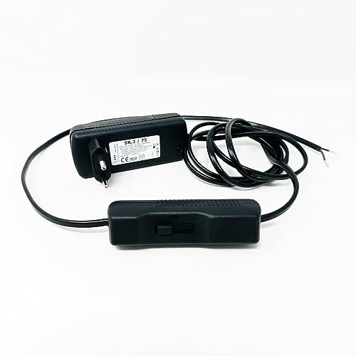TCI Netzteil Halogen, Steckernetzteil 230V, Dimmer SR.2/75 Schnurdimmer Trafo Transformator 12 Volt 75 Watt, schwarz