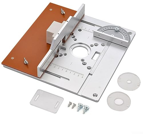 Piastra di inserimento per fresatrice, piastra in alluminio per lavorazione del legno, tavola ribaltabile per macchina da taglio, piastra per inserto per fresatura del legno, con calibro per mitra