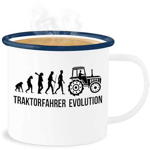 Emaille Becher Blechbecher - Traktoren - Tassen - Landwirt Evolution - 300 ml - Weiß Blau - landwirtschaft traktor tasse traktorfan sprüche bauern bauer farmer trecker traktor, traktorfans fan