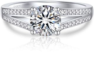 MomentWish Promise Rings for Her, Moissanite Engagement Ring for Women,1Carat Simulated Diamond Ring 925 Sterling Silver Anniversary Statement Ring-Size L 1/2