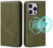 VISOUL Genuine Leather iPhone 15 Pro Max Case with Card Holder Premium Magnetic iPhone 15 Pro Max Wallet Case with Kickstand, Shockproof Protective Leather Case for 6.7 Green