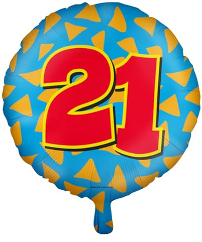 Folienballons * Zahlen 1-100 * als Deko für Kindergeburtstag, Geburtstag und Party | Ø46cm, für Luft + Helium | Happy Birthday Luftballons Ballons, Edition: 21. Geburtstag