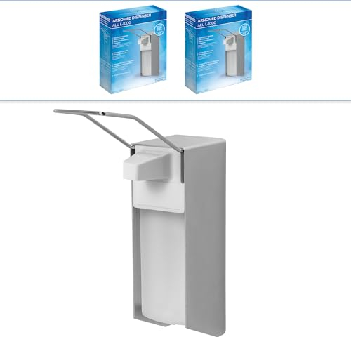 2x ARNOMED Desinfektionsspender Aluminium, Seifenspender langer Armhebel für 1000ml, Seifenspender zur Wandbefestigung, Eurospender für Desinfektionsmittel, Soap Dispenser, Desinfektionsmittelspender