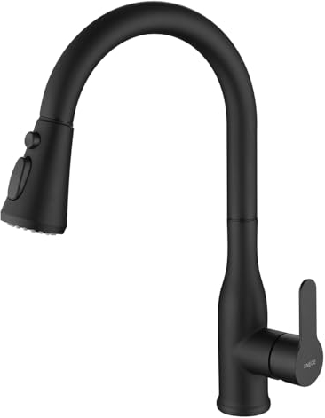 ONECE Rubinetto Cucina Nero, con Doccetta Estraibile a 3 Modalità, Miscelatore Monocomando Lavello Girevole a 360°, Rubinetti Estensibile, Acciaio Inox 304, Acqua Fredda e Calda