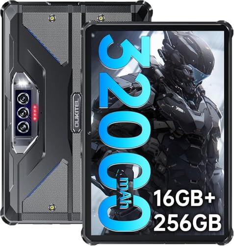 OBA Oukitel RT7 5G Tablet PC Rugged – 32000 mAh Akku, 24 (12 + 12) GB+256 GB robust, Android 13 MT6853, 48 MP + 32 MP, 10,1 Zoll FHD+, Dual 5G LTE/OTG/GPS/Face ID, Schwarz