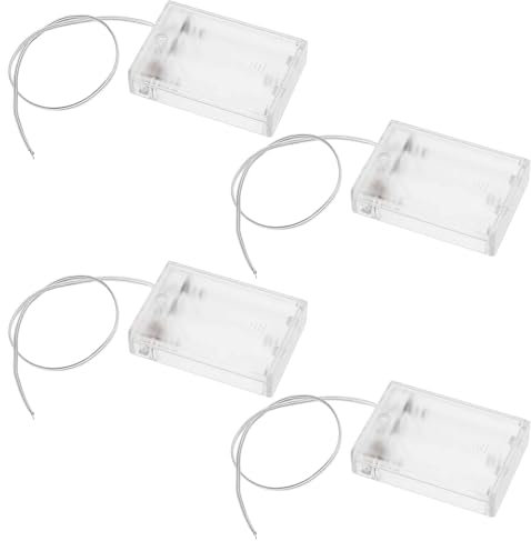 EMSea 4pcs 3AA Battery Holder Box Case Transparent Enclosed Clear Battery Socket Holder with On/Off Switch Extension Wires Leads Spring Clip Socket Bundle Housing Transparent
