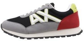 Armani Exchange Herren Drop Sneaker, NEUT.Grey+BLK+Yellow, 43 EU