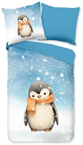 Traumschlaf Flanell Bettwäsche Pinguin 1 Bettbezug 135 x 200 cm + 1 Kissenbezug 80 x 80 cm