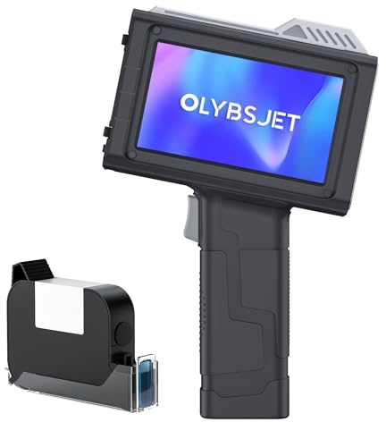 OLYBSJET Tragbarer Handdrucker BT-HH6205B mit 4,3 Zoll HD Touchscreen 12,7mm Hand Tintenstrahldrucker für Text Datum Barcode QR-Code Chargennummer Variable Daten Druck auf Karton Holz Metall Kleidung