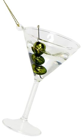 HD Collection Christbaumschmuck Glas 10,5cm - Martini Cocktail Figur zum Aufhängen - Weihnachtsbaum Anhänger für Weihnachten - Christbaumanhänger & Weihnachtsbaumschmuck - Cocktailglas Olivgrün Klar