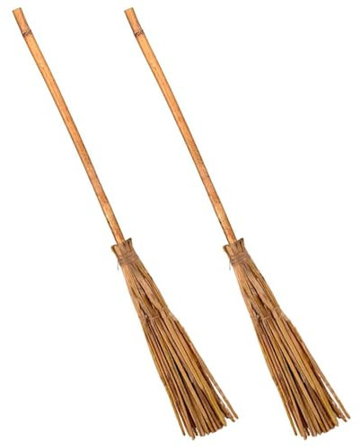 Tradineur - Pack de 2 escobas de Bruja, Paja y bambú, complemento para Disfraz de hechicero, Mago, Ligera, Carnaval, Halloween, Cosplay, Fiestas - 62 cm