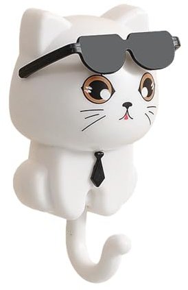 Crochets Mignons En Forme De Chat – Crochets Créatifs Pour Clés De Chat | Cintres Muraux Décoratifs | Crochets De Manteau De Chaton | Crochet À Clés Chat Mignon Avec Lunettes De Soleil, Crochets Adhés