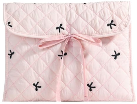 CHAMAIR Puffy Laptop Sleeve 13 Inch Cute Quilted Bow Case Aesthetic Notebook Cover for Macbook 13'' 11'' (Pink 13in)