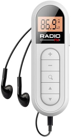Sujurio Mini Radio FM de Bolsillo 300MAh Radio PortáTil Recargable 76-108MHZ con Pantalla LCD Retroiluminada Auriculares con Cable de 3,5 Mm