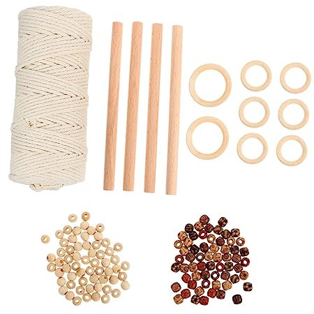 COHEALI 1 Set Tapestry DIY Accessories Macrame Kit Wall Hanging Macrame Cotton Cord Hanging Plant Pots Macrame Craft Kit Wall Hanging Macrame Kit Boho Decorations Macrame Decor Wooden