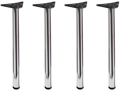 Stolmet Adjustable Stainless Steel Table Legs – Height Extendable by 2.5 cm – Available in Six Colours – 710mm, 820mm, 1100mm (28, 32, 43) – 60mm Diameter (Chrome, 710mm (28 inch) x4)