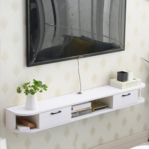 Bedroom Suspended Floating TV Stand ,Wooden Hanging TV Cabinet ,Floating Suspended Media Center Entertainment Stand ,Narrow Audio/Video Shelf,Modern Floating TV Unit, Living Room TV Furnitur(Pure whi