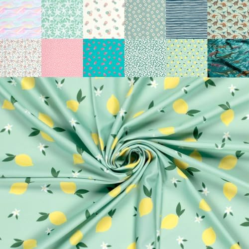 Bedruckter Badestoff Meterware - Bikinistoff Blumen - Badeanzugstoff - Jerseystretch Meer - Tanzstoff, Funktionsjersey, Sportstoff *ab 50cm, Farbe: 003 Zitronen auf mint