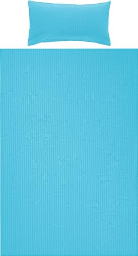 Erwin Müller Bettwäsche-Set Seersucker Uni Serie Rosenheim, Bettbezug, Kissenbezug türkis Größe 40x80 cm / 135x200 cm - pflegeleicht, bügelfrei, mit Reißverschluss