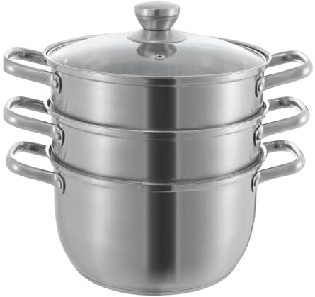 Pentola a vapore in acciaio inox, con inserto a vapore, per diversi piani cottura, come fornelli a gas, a induzione, argento, acciaio inossidabile