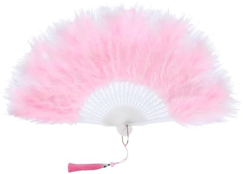 PATIKIL 1920s Vintage Marabou Feather Fan, Flapper Hand Fan Folding Handheld Fan for Costume Party Dancing Wedding Show Tea Decoration, Peach